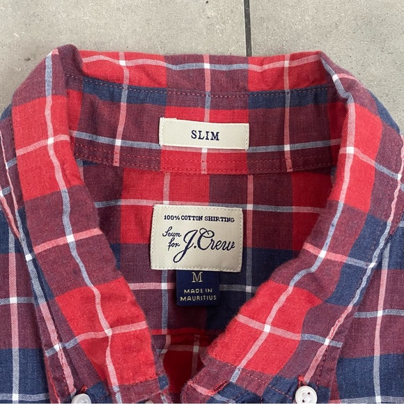 J. Crew blue red plaid slim cotton button down shirt size Medium - Picture 3 of 5